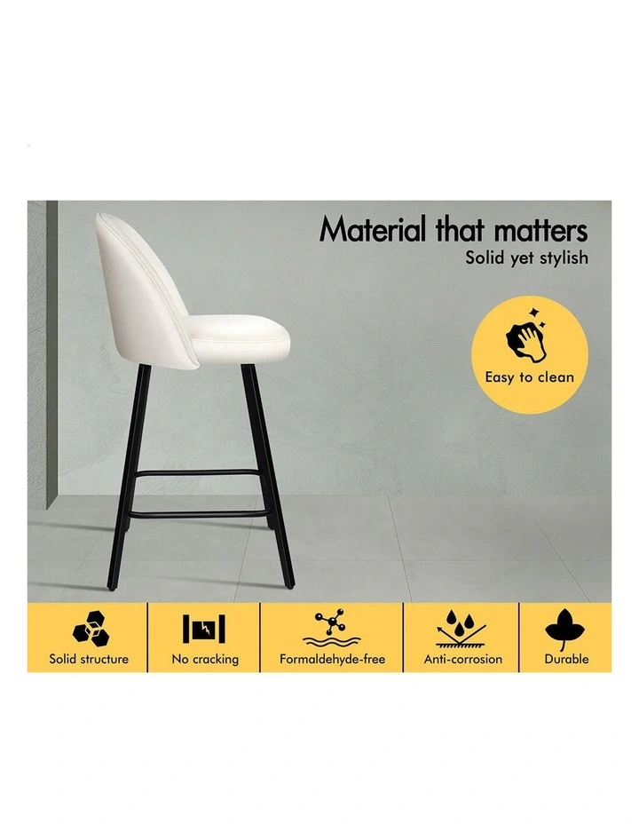 4x Bar Stools 66cm Kitchen Counter Velvet Vintage Dining Chairs White image 2