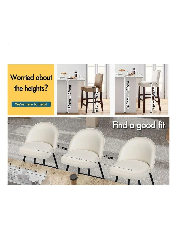 4x Bar Stools 66cm Kitchen Counter Velvet Vintage Dining Chairs White image 6