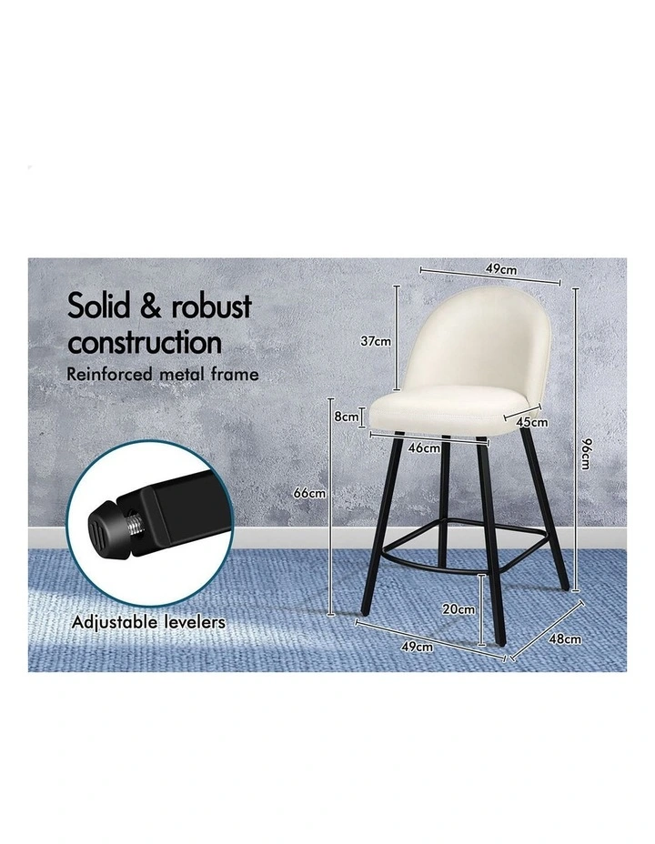 4x Bar Stools 66cm Kitchen Counter Velvet Vintage Dining Chairs White image 7