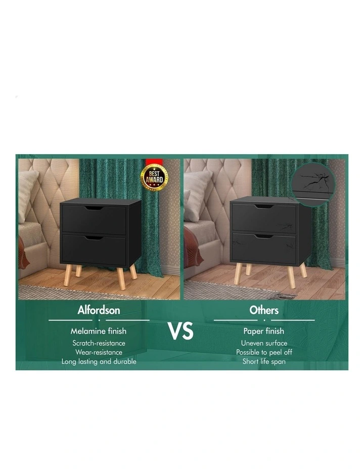 Bedside Table Nightstand Side Table 2 Drawers Black image 3