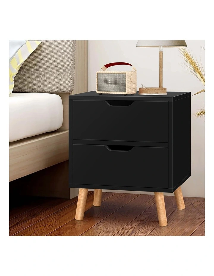 Bedside Table Nightstand Side Table 2 Drawers Black image 4