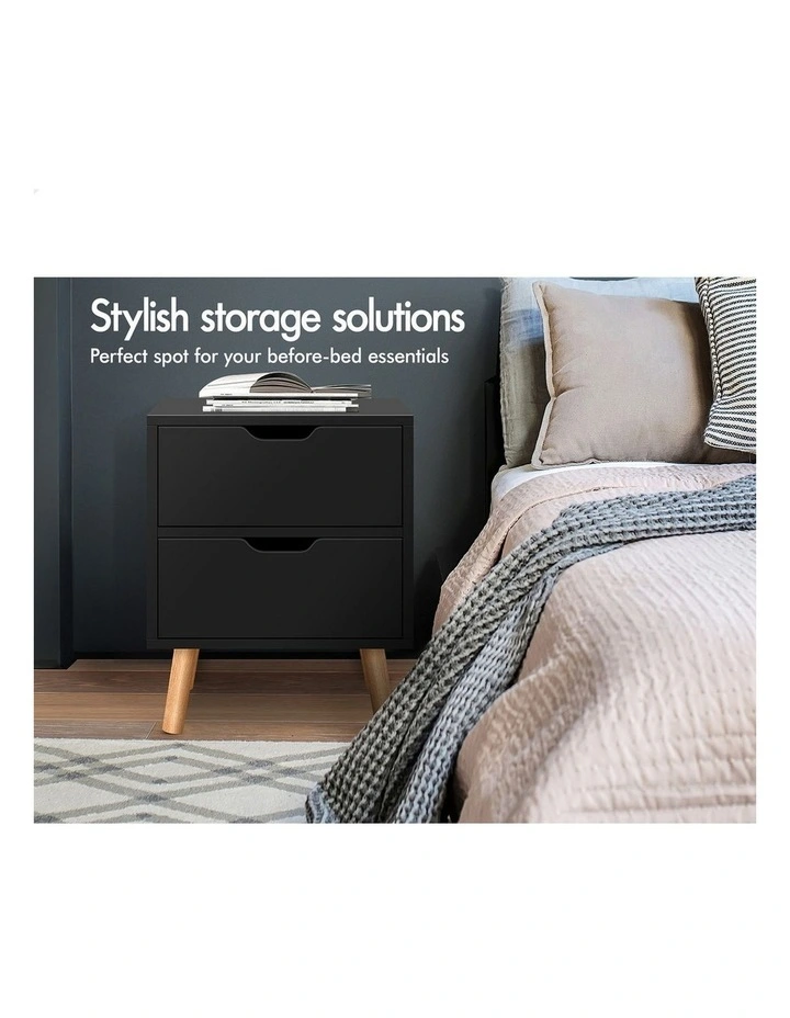 Bedside Table Nightstand Side Table 2 Drawers Black image 5