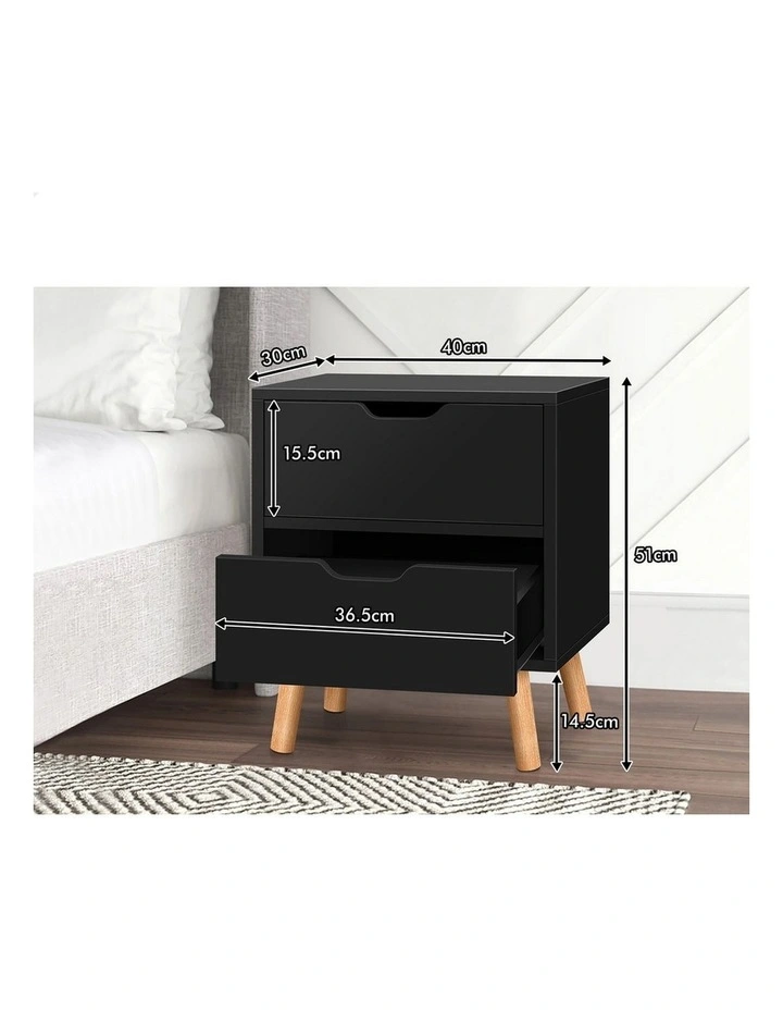 Bedside Table Nightstand Side Table 2 Drawers Black image 6