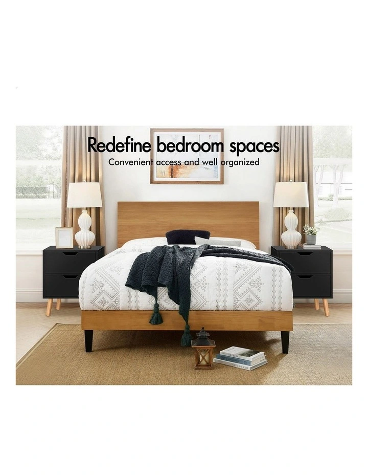 Bedside Table Nightstand Side Table 2 Drawers Black image 7