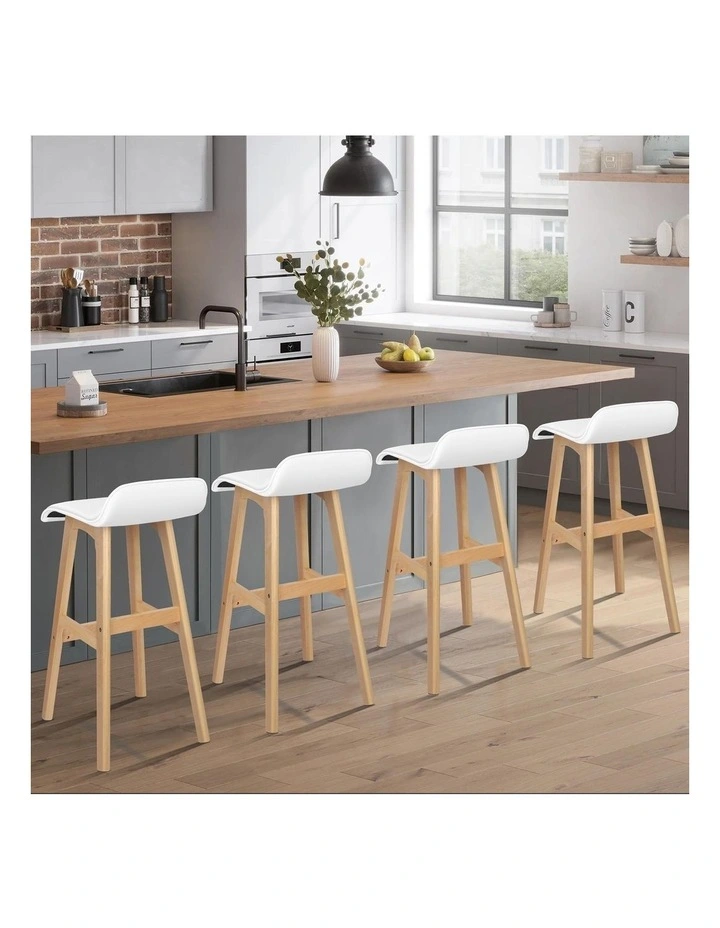 Bar Stools Wooden White X4 image 2