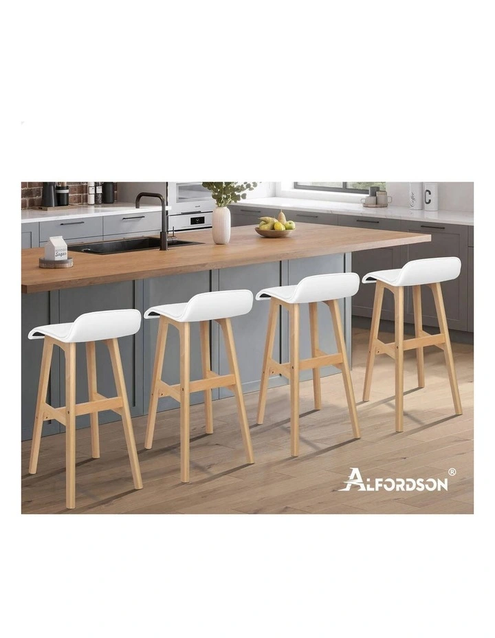Bar Stools Wooden White X4 image 4