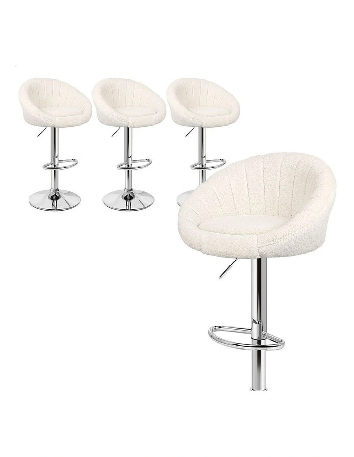 4x Bar Stools Gas Lift Sherpa Bar Chairs Kitchen Swivel Susan BEIGE image 1