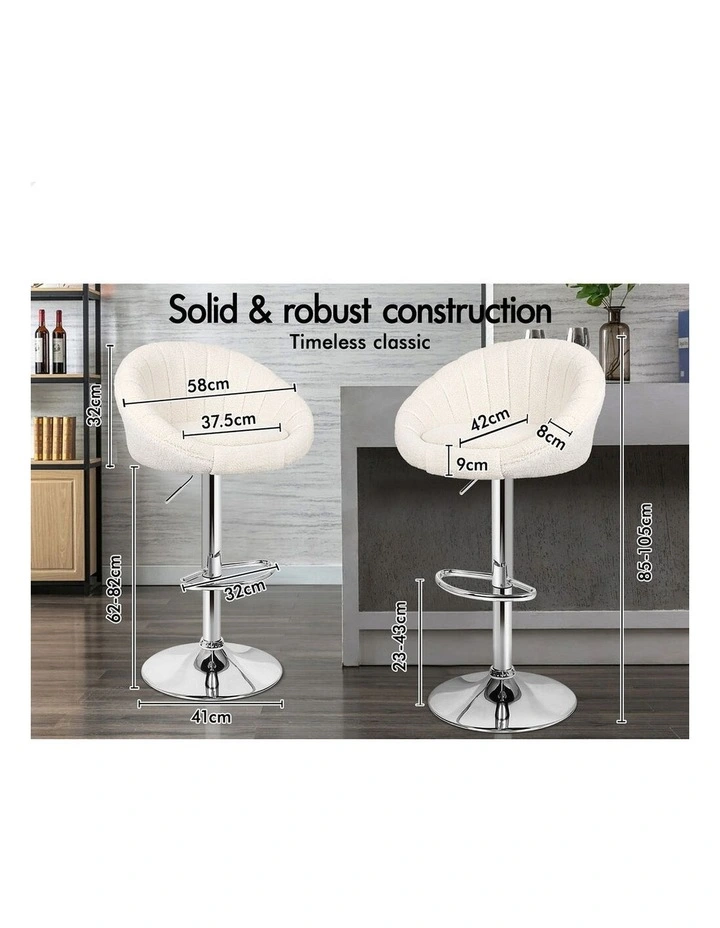 4x Bar Stools Gas Lift Sherpa Bar Chairs Kitchen Swivel Susan BEIGE image 3