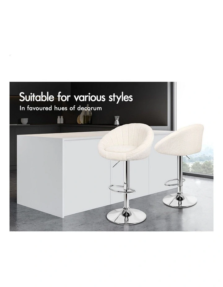 4x Bar Stools Gas Lift Sherpa Bar Chairs Kitchen Swivel Susan BEIGE image 5