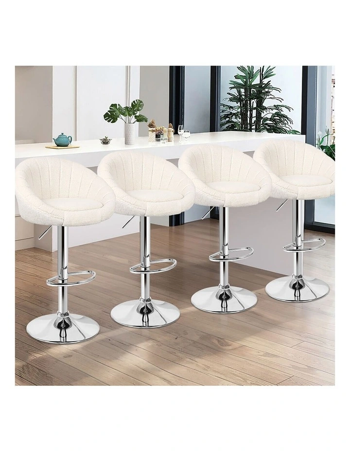 4x Bar Stools Gas Lift Sherpa Bar Chairs Kitchen Swivel Susan BEIGE image 7