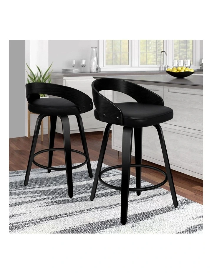 Set of 4 Caden Kitchen Wooden Bar Stools (ALL BLACK) image 2