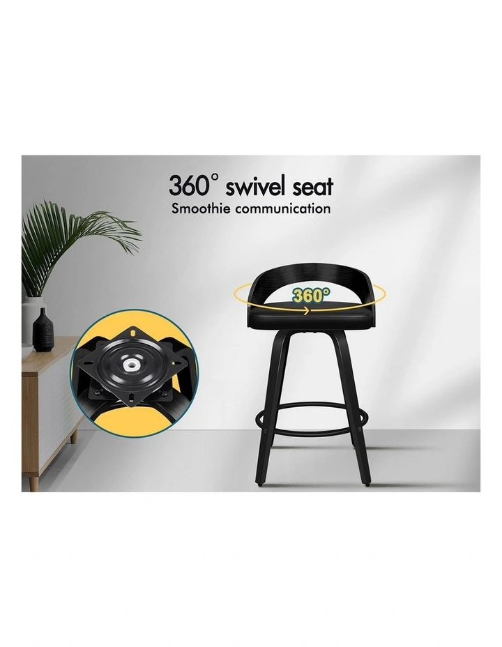 Set of 4 Caden Kitchen Wooden Bar Stools (ALL BLACK) image 3