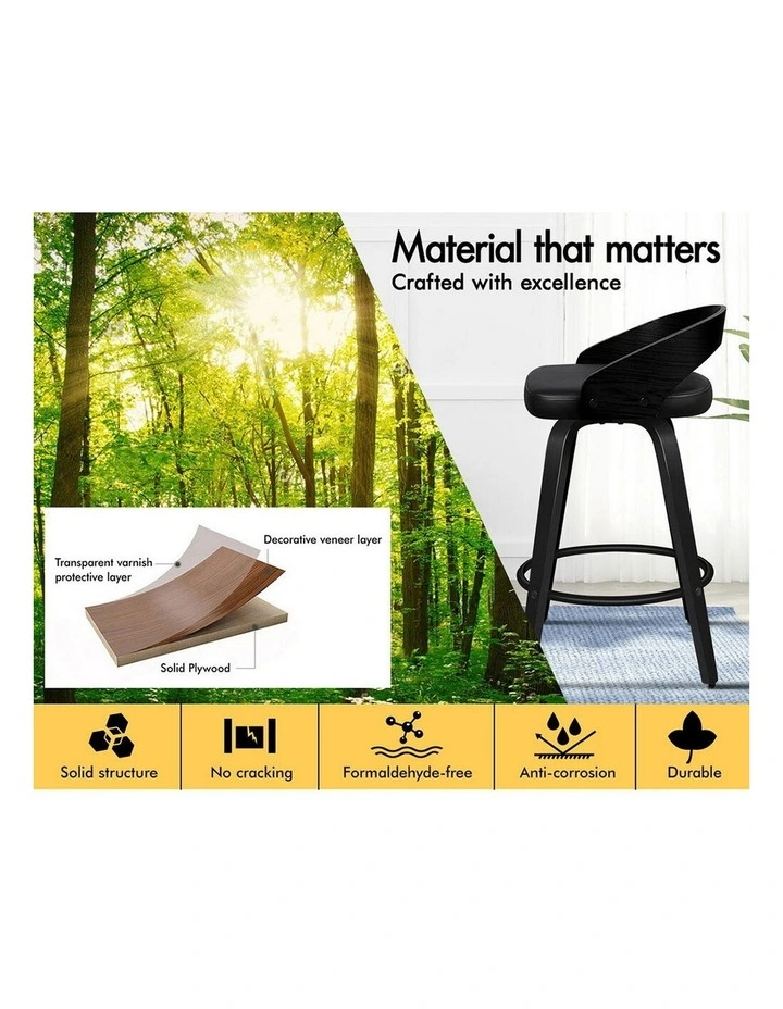 Set of 4 Caden Kitchen Wooden Bar Stools (ALL BLACK) image 4