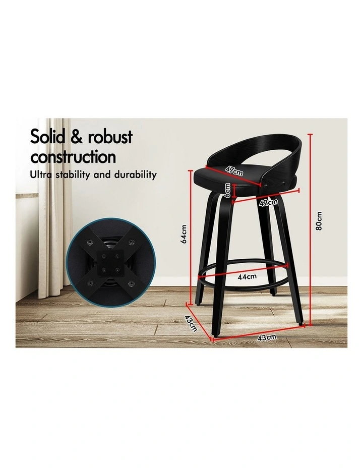 Set of 4 Caden Kitchen Wooden Bar Stools (ALL BLACK) image 5