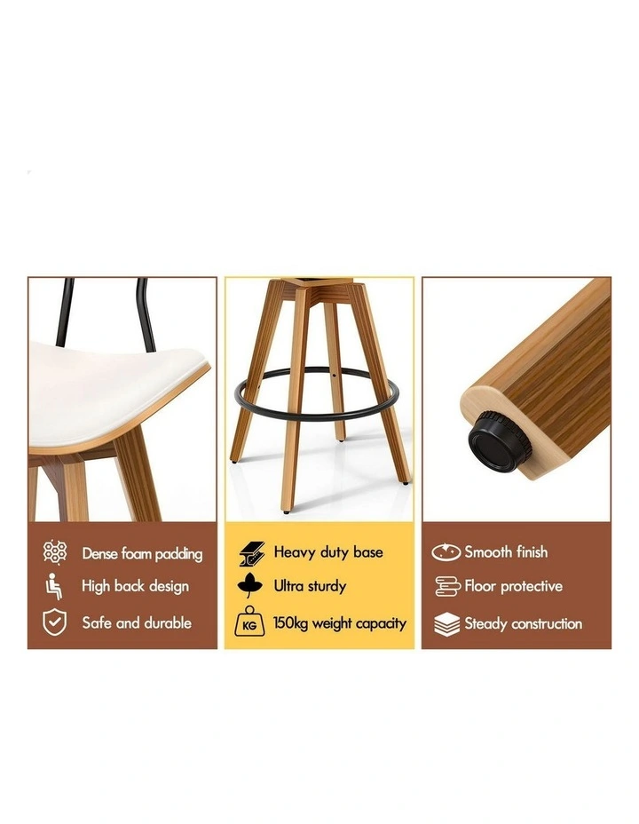 4x Bar Stools Kitchen Vintage Leather Seat Rattan Chair White image 7