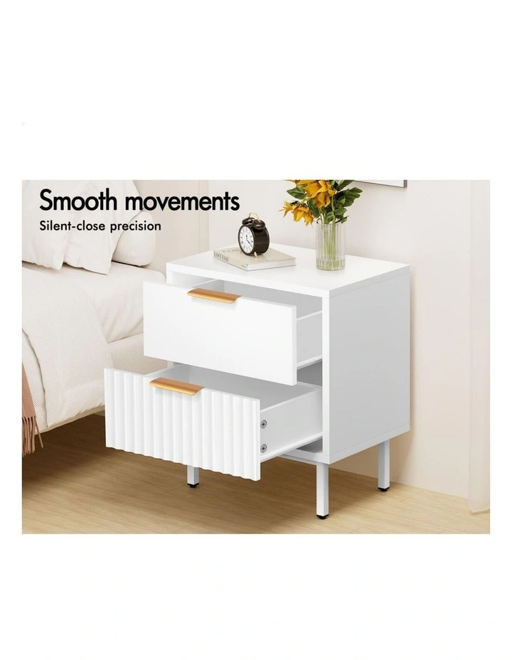 Bedside Table Nightstand 2 Drawers Side Storage Cabinet White image 2
