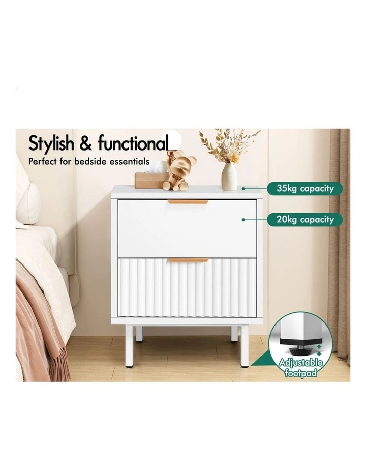 Bedside Table Nightstand 2 Drawers Side Storage Cabinet White image 3