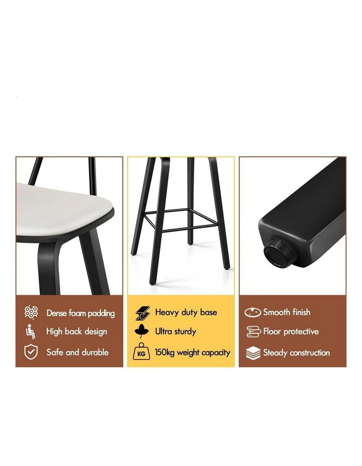 4x Bar Stools Kitchen Vintage Leather Seat Rattan Chair Black White image 6