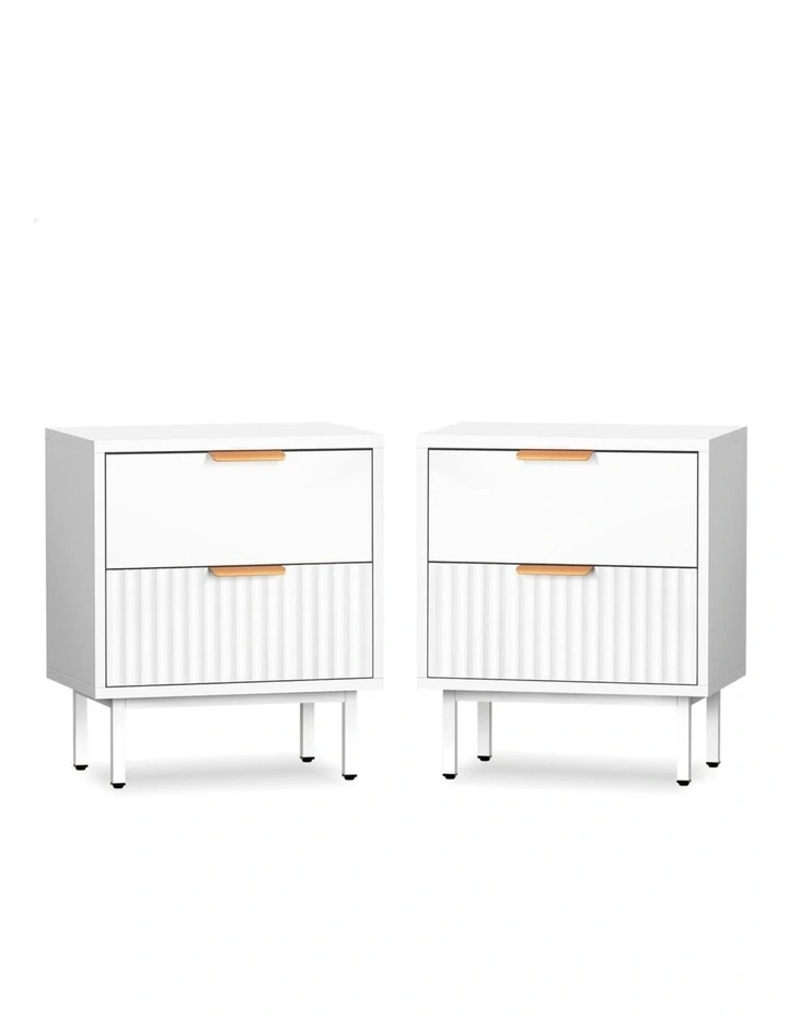 2 Bedside Table Nightstand 2 Drawers Side Storage Cabinet White image 1
