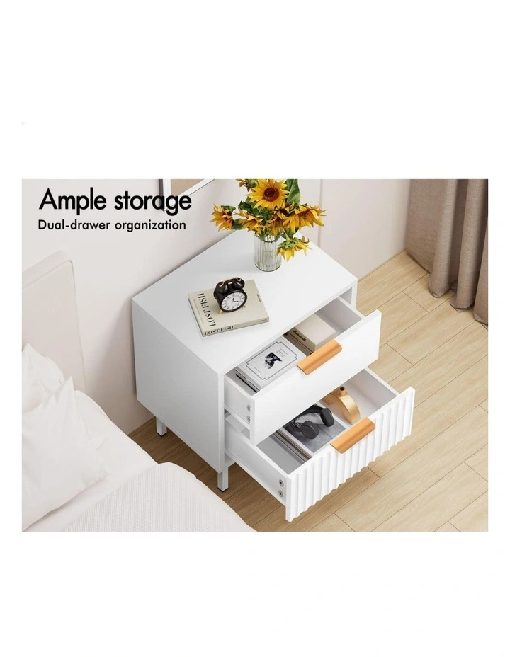 2 Bedside Table Nightstand 2 Drawers Side Storage Cabinet White image 3