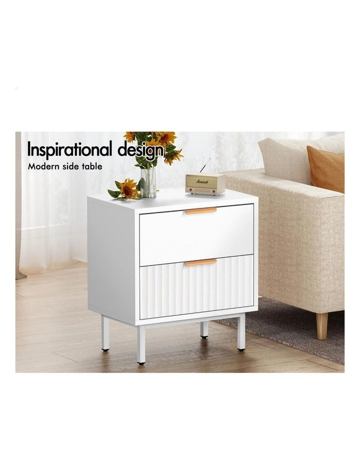 2 Bedside Table Nightstand 2 Drawers Side Storage Cabinet White image 4