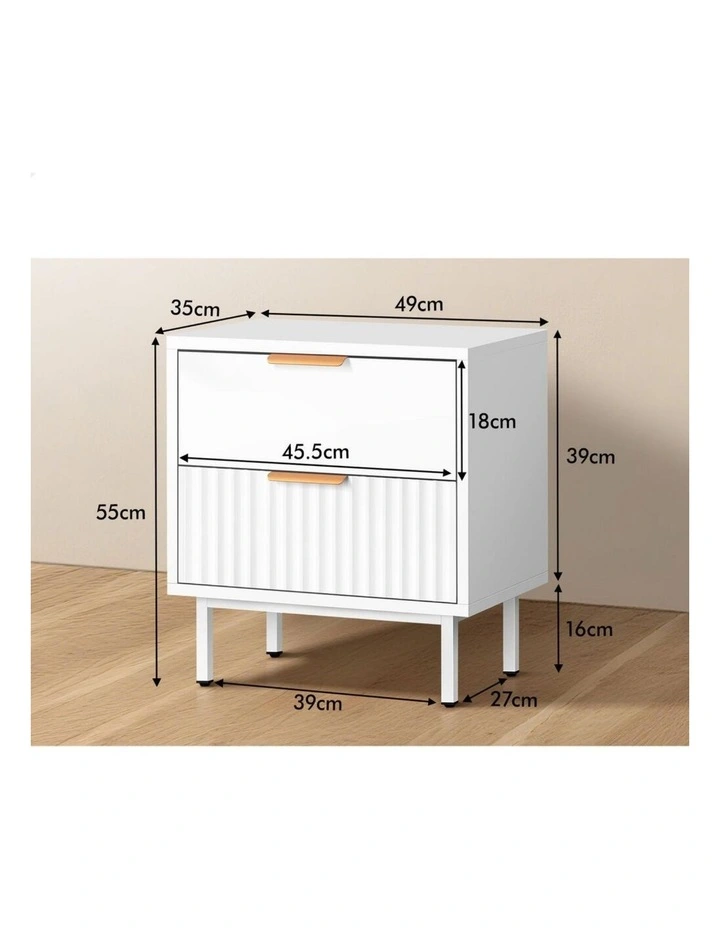 2 Bedside Table Nightstand 2 Drawers Side Storage Cabinet White image 6