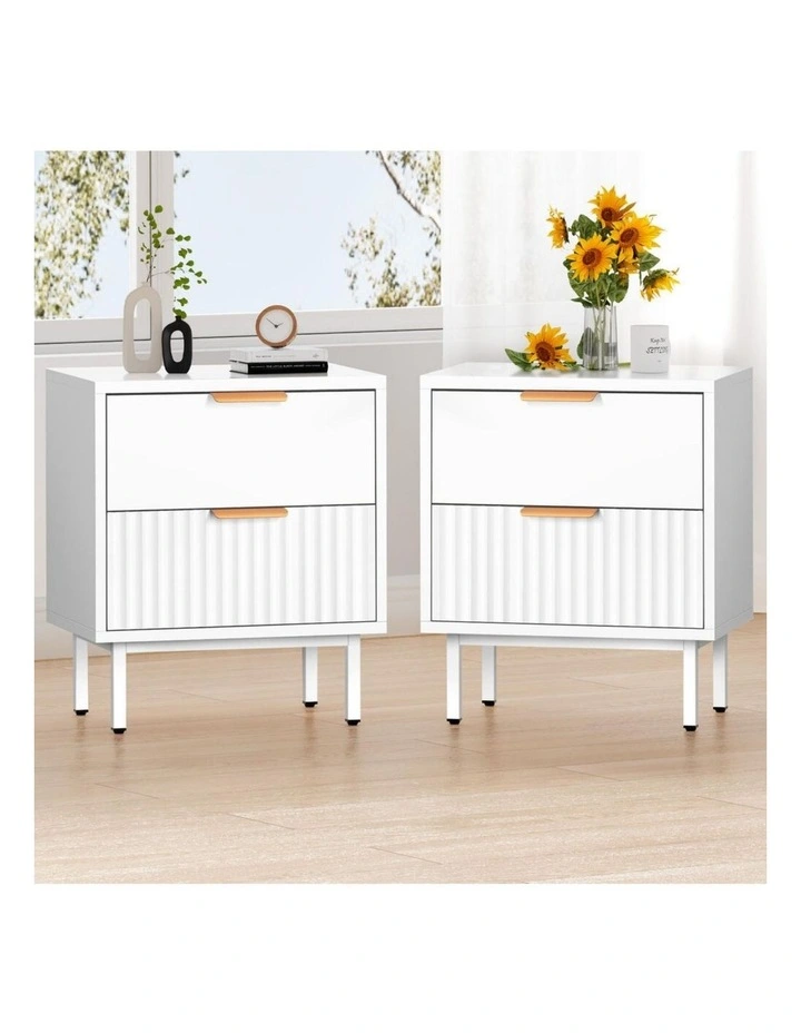 2 Bedside Table Nightstand 2 Drawers Side Storage Cabinet White image 7