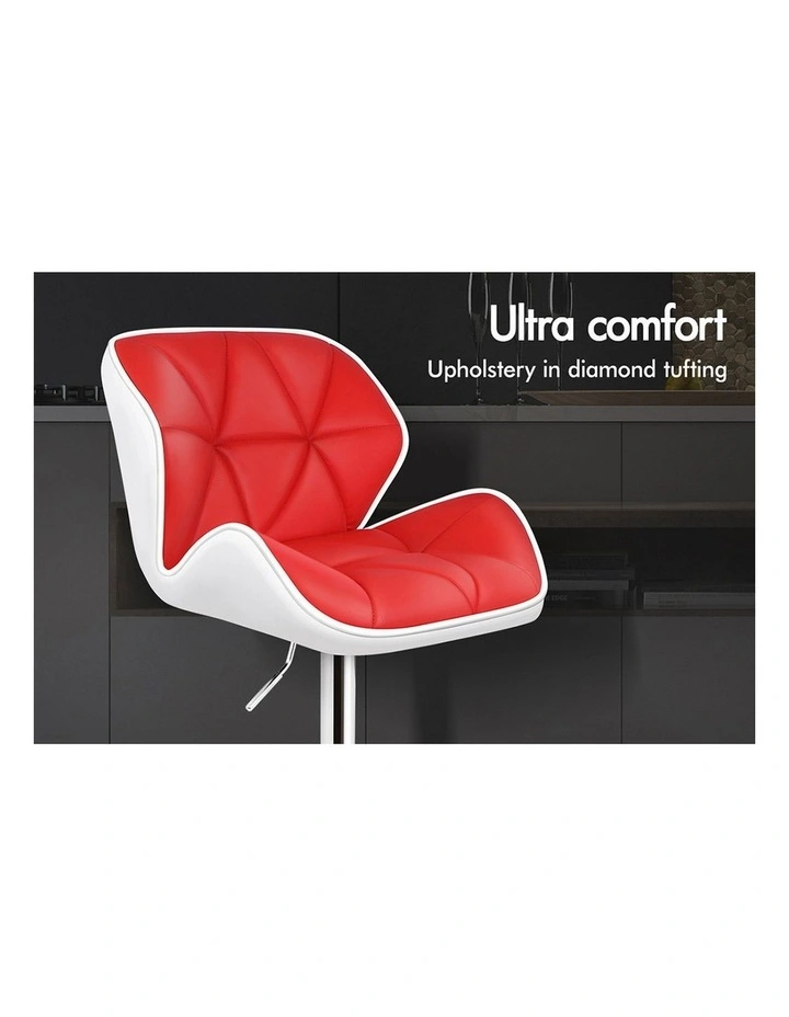 Bar Stools Rhombus Motif Stools Red & White Willa x4 image 4