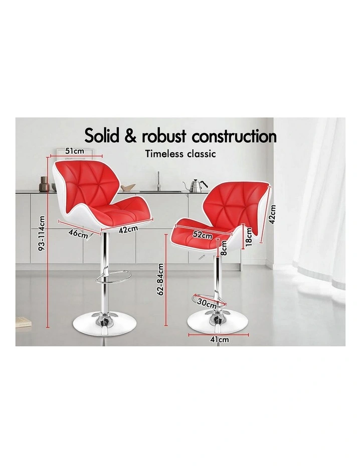 Bar Stools Rhombus Motif Stools Red & White Willa x4 image 7