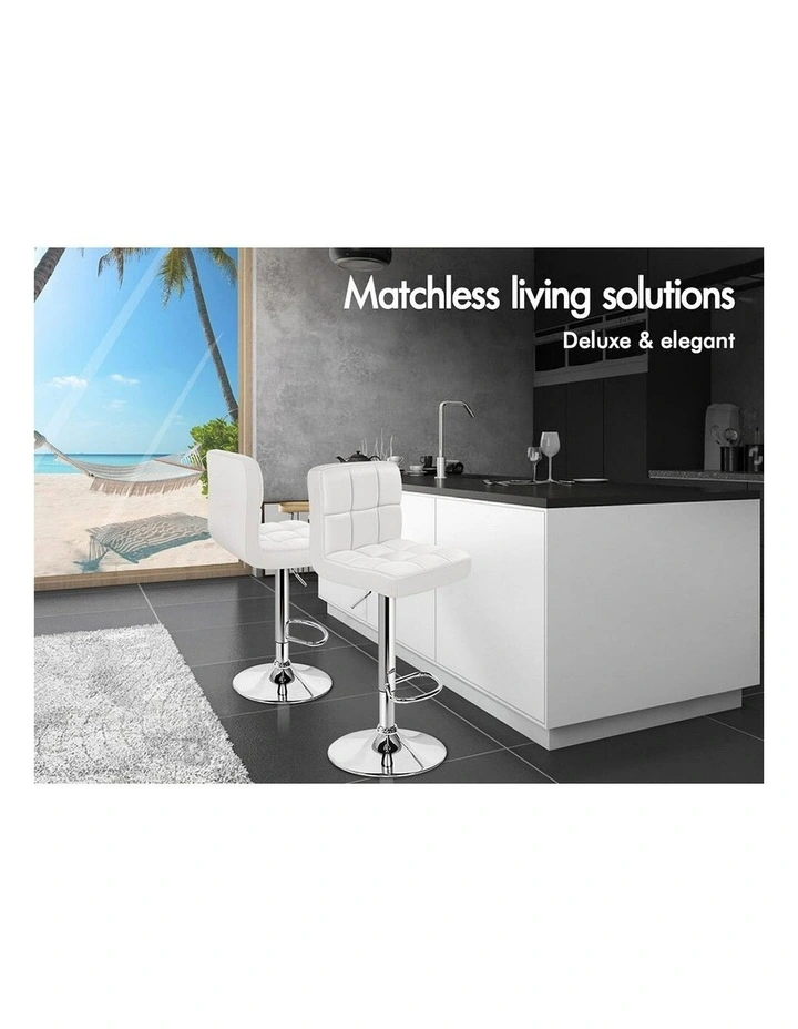 Leather Kitchen Bar Stools x4 in White image 2