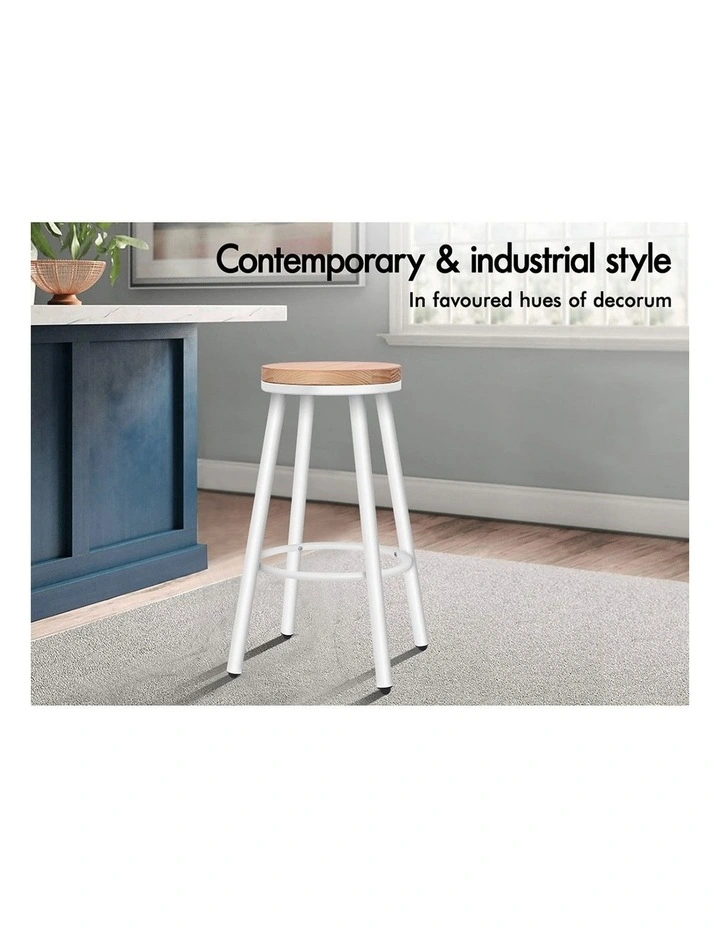 4x Bar Stools Retro Kitchen Vintage Chair Industrial Rocio White image 2