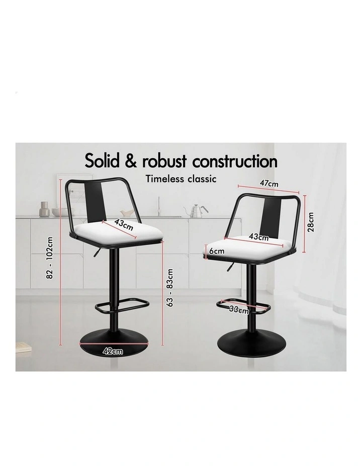 4x Bar Stools Gas Lift Leather Bar Chairs Kitchen Swivel Gloria White image 2