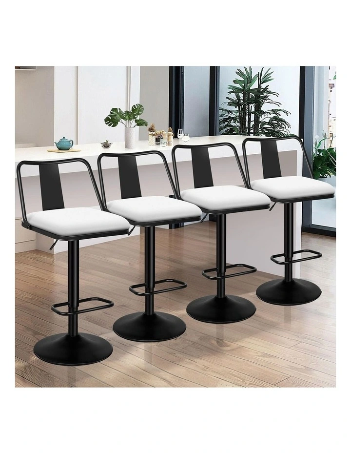 4x Bar Stools Gas Lift Leather Bar Chairs Kitchen Swivel Gloria White image 5