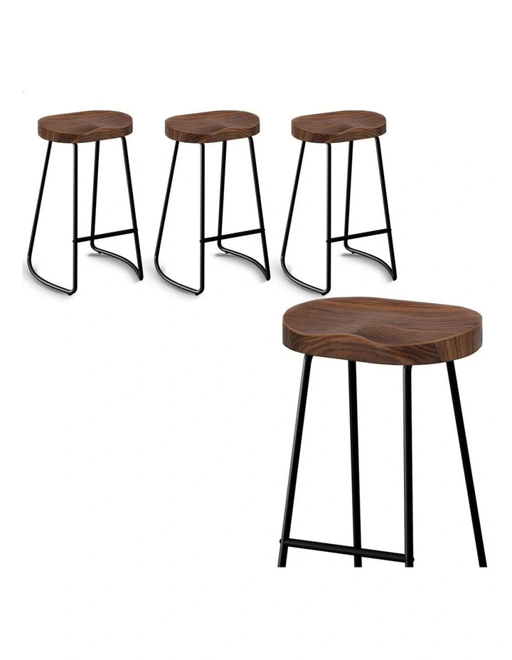 4x Bar Stools 75cm Tractor Kitchen Wooden Vintage Chair Dark image 1