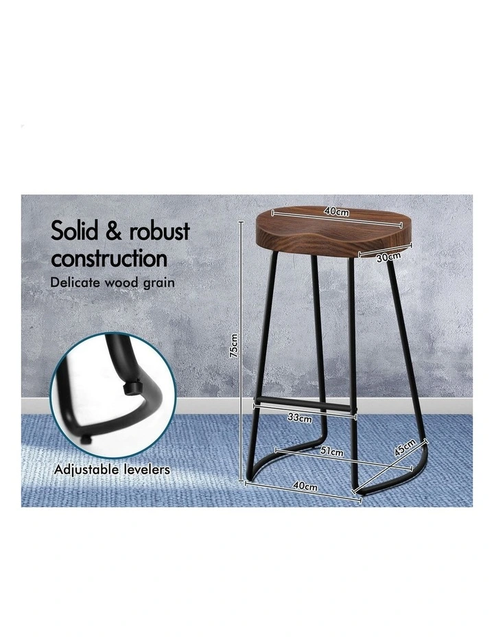 4x Bar Stools 75cm Tractor Kitchen Wooden Vintage Chair Dark image 2