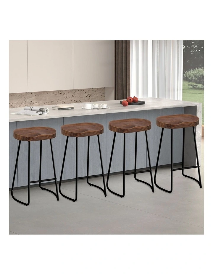 4x Bar Stools 75cm Tractor Kitchen Wooden Vintage Chair Dark image 4