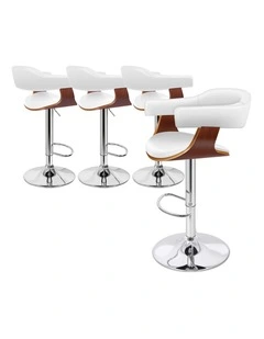4x Bar Stool Joan Kitchen Swivel Chair Wooden Leather Gas Lift White