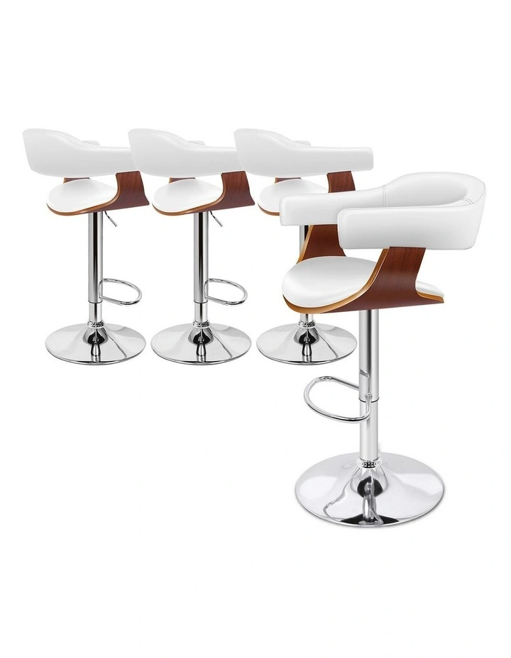4x Bar Stool Joan Kitchen Swivel Chair Wooden Leather Gas Lift White image 1