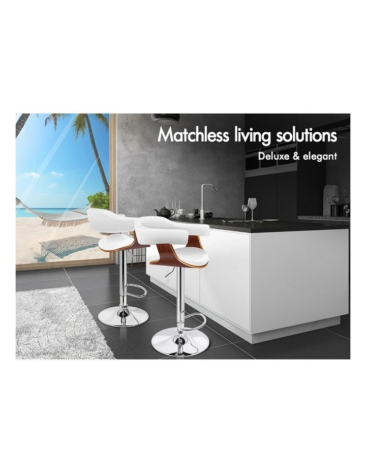 4x Bar Stool Joan Kitchen Swivel Chair Wooden Leather Gas Lift White image 2