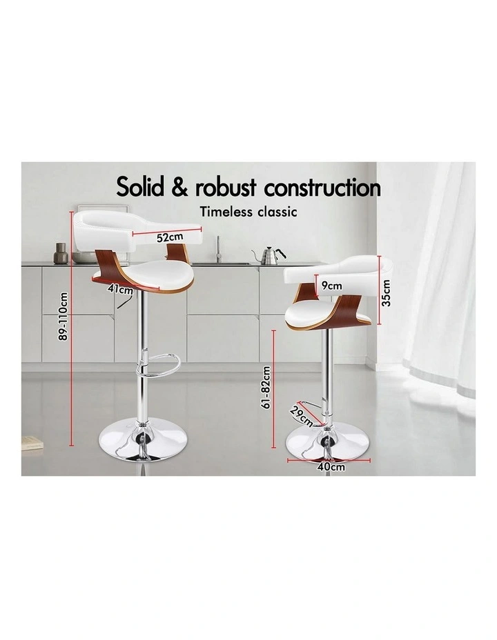 4x Bar Stool Joan Kitchen Swivel Chair Wooden Leather Gas Lift White image 6