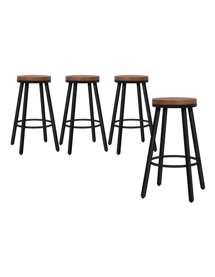 4x Bar Stools Retro Kitchen Vintage Chair Industrial Rocio Black image 1