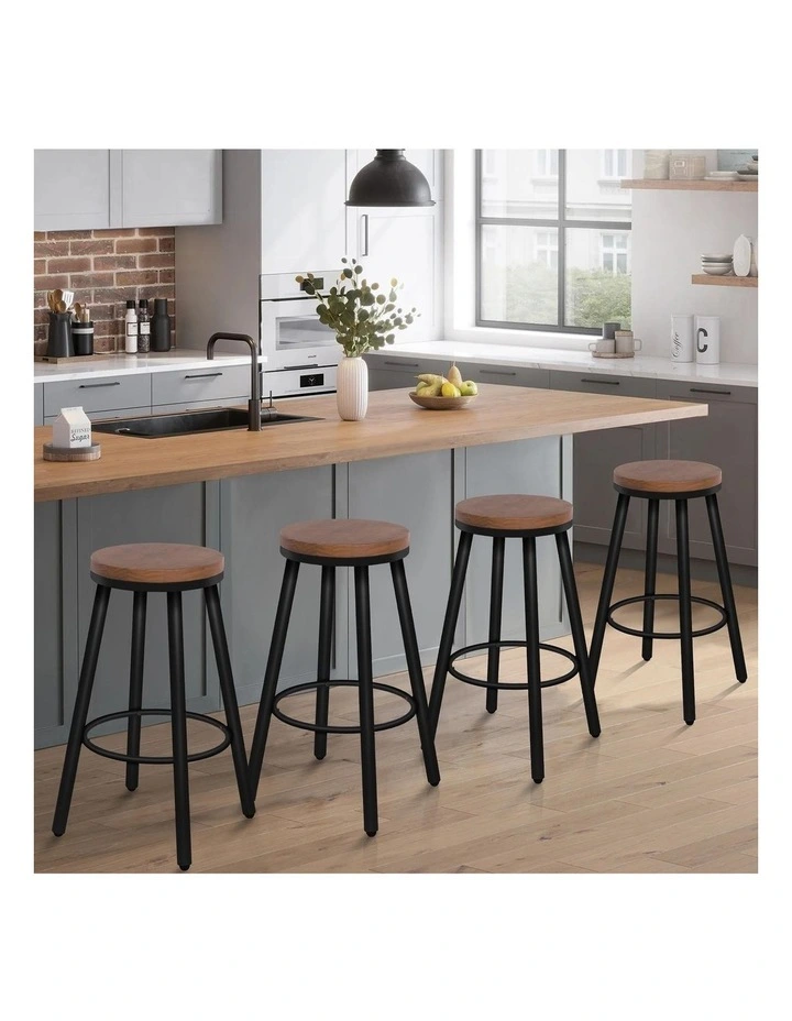 4x Bar Stools Retro Kitchen Vintage Chair Industrial Rocio Black image 3