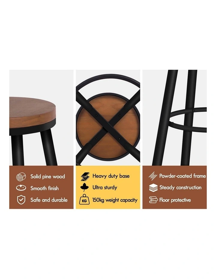 4x Bar Stools Retro Kitchen Vintage Chair Industrial Rocio Black image 7