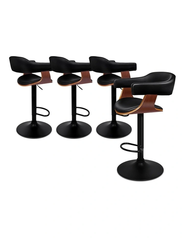 4x Wooden Bar Stool Joan Kitchen Swivel Chair Wood Leather All Black image 1