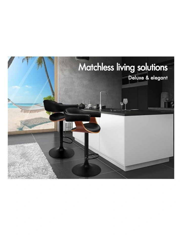4x Wooden Bar Stool Joan Kitchen Swivel Chair Wood Leather All Black image 2
