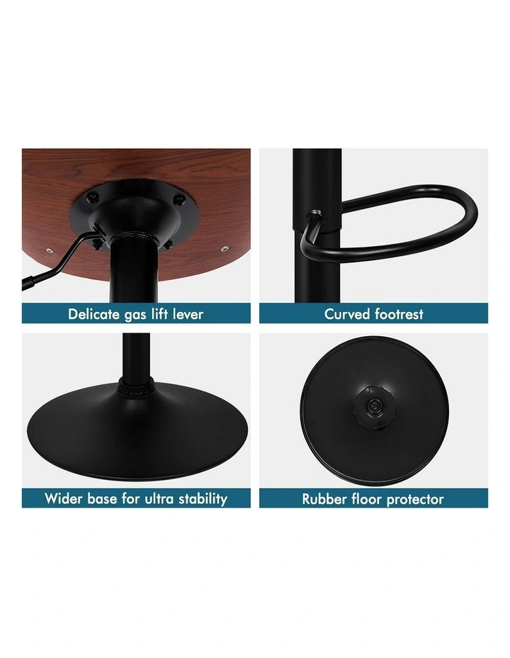 4x Wooden Bar Stool Joan Kitchen Swivel Chair Wood Leather All Black image 4