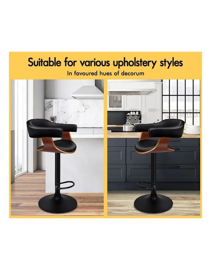 4x Wooden Bar Stool Joan Kitchen Swivel Chair Wood Leather All Black image 5