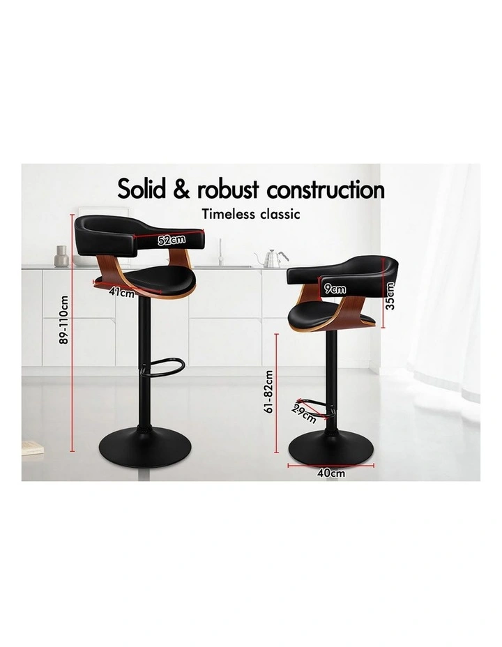 4x Wooden Bar Stool Joan Kitchen Swivel Chair Wood Leather All Black image 6