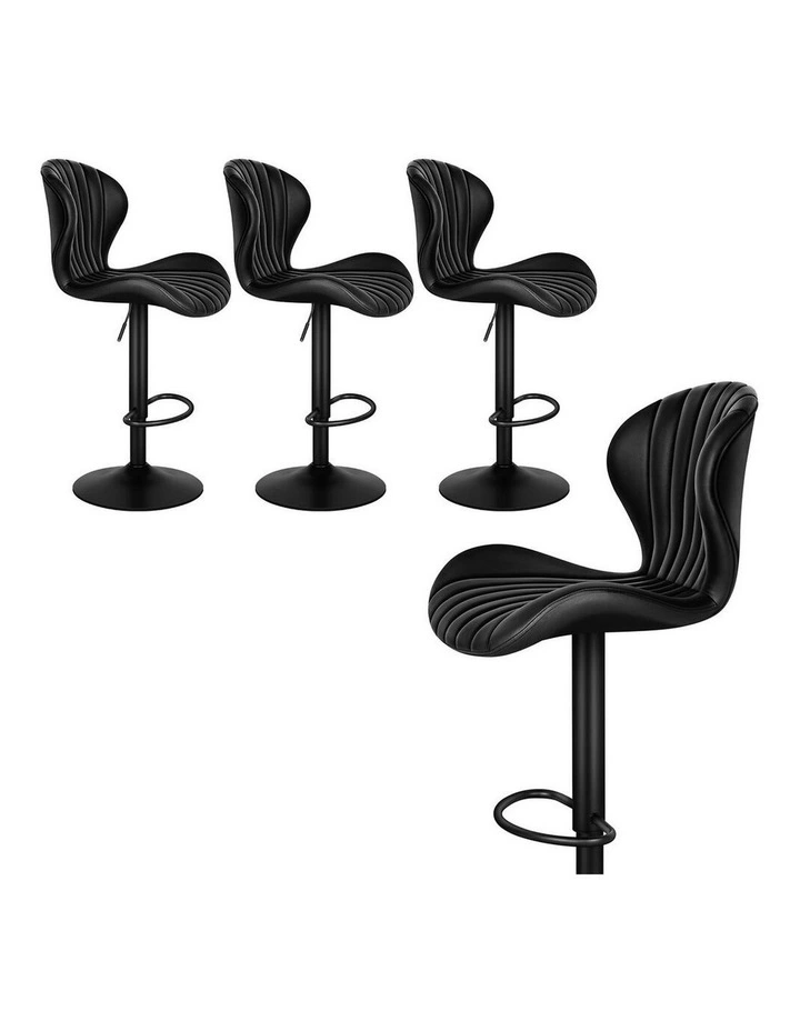 4x Bar Stools Gas Lift Leather Bar Chairs Kitchen Swivel Stella BLACK image 1