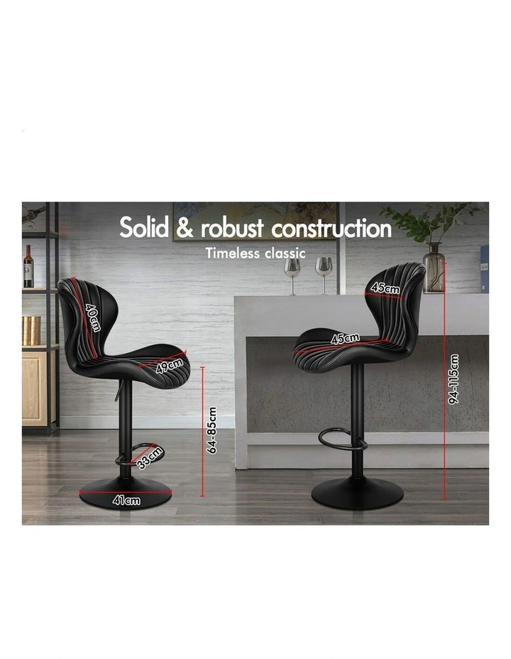 4x Bar Stools Gas Lift Leather Bar Chairs Kitchen Swivel Stella BLACK image 2